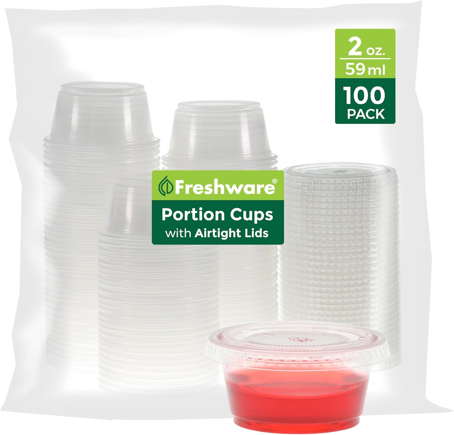 Freshware 2 Ounce Portion Cups with Lids 100 Sets