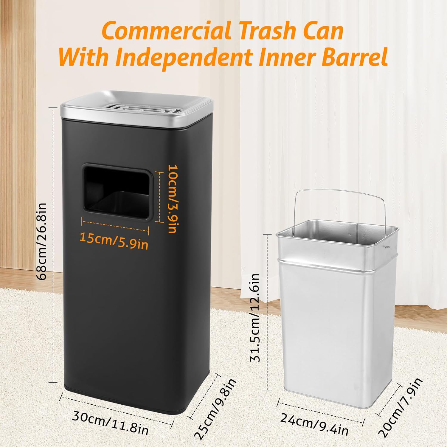 WICHEMI 4 Gallon Commercial Outdoor Trash Can with Lid and Removable Inner Bucket