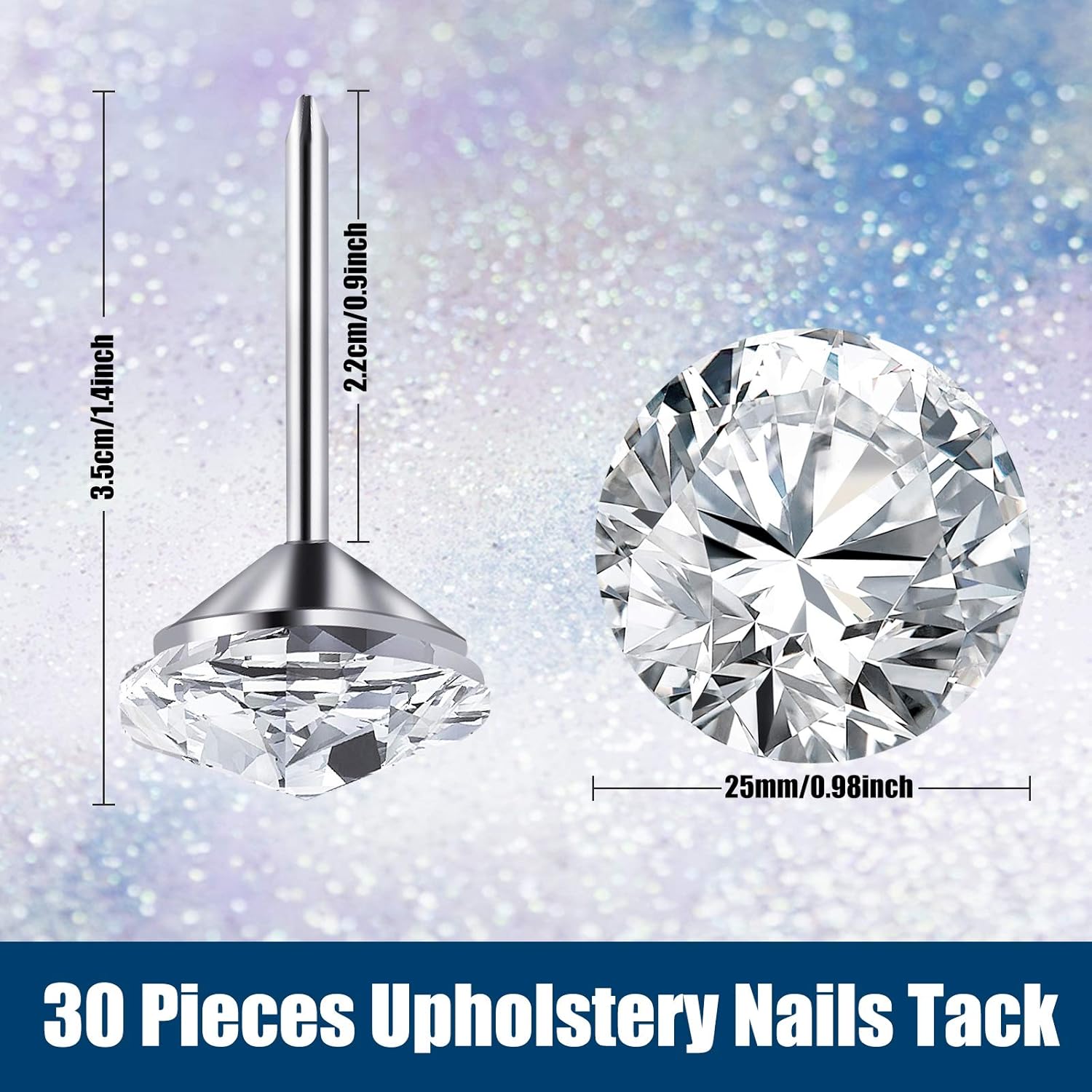 30 Piece Crystal Upholstery Tacks for Furniture Decorations