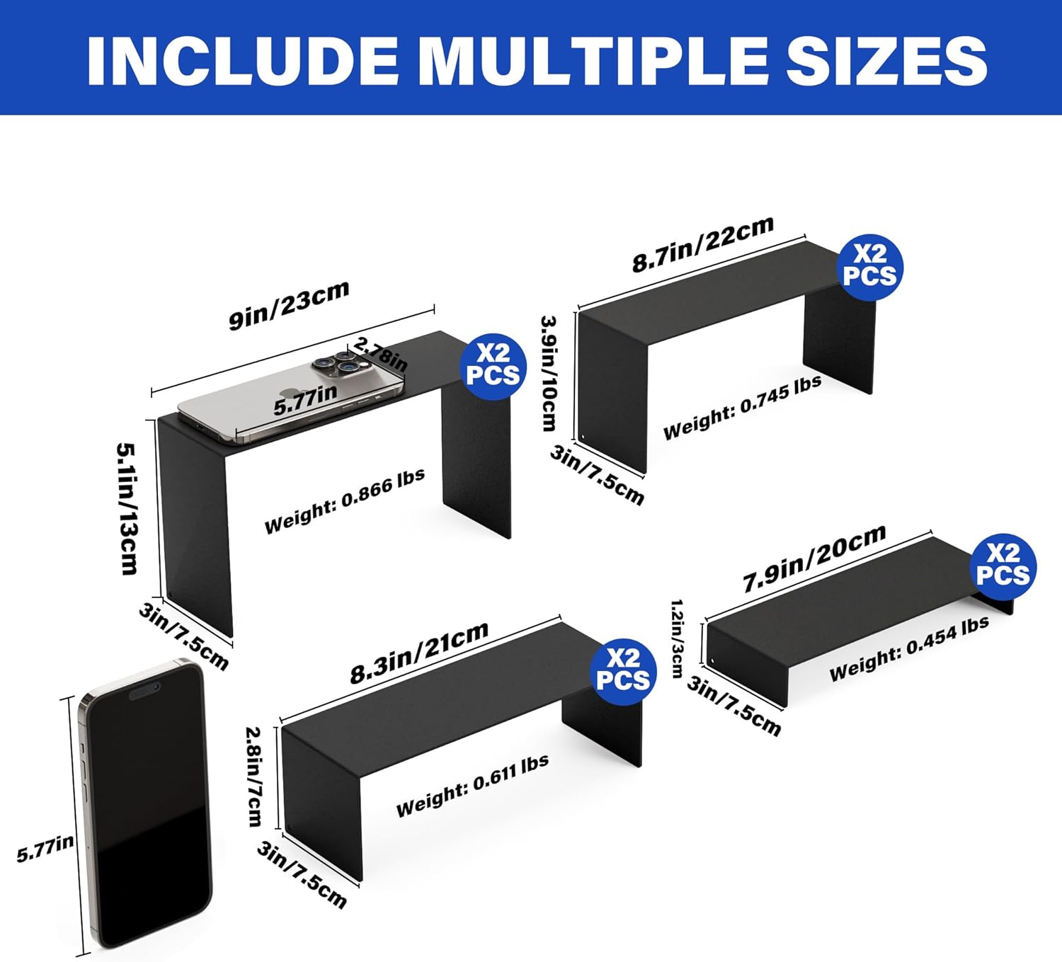 Black Matte Metal Display Stand 8 Pcs 2 Sets