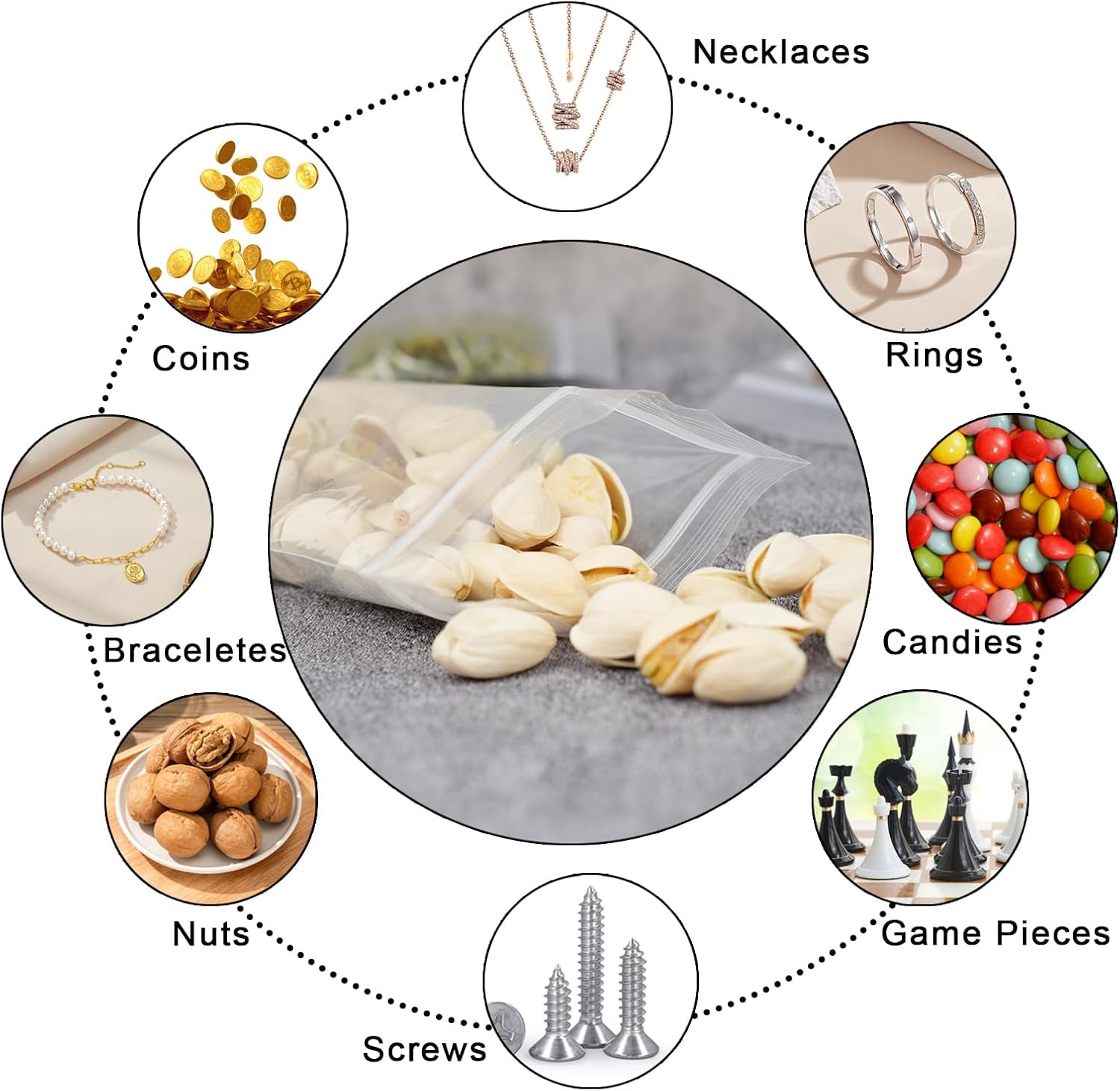 500 Pcs Small Clear Plastic Zip Bags with 5 Sizes and Sticker Tags