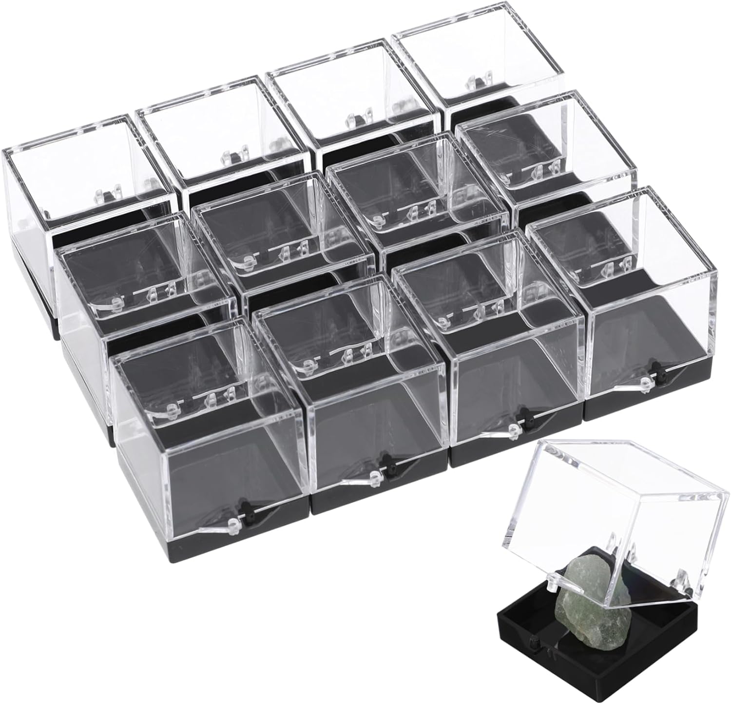 ABOOFAN 48Pcs Plastic Transparent Display Case for Mineral Specimens