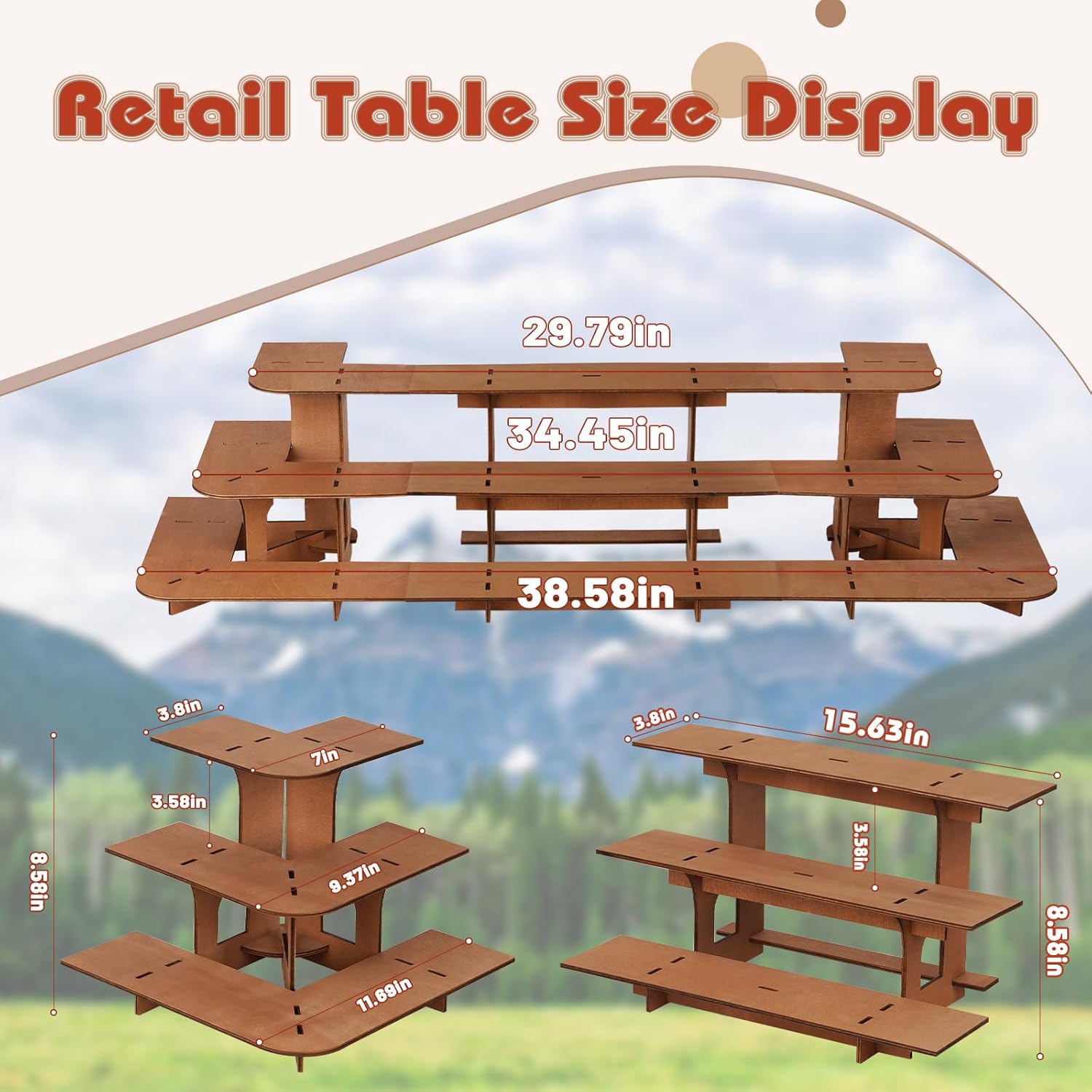 3 Tier Wooden Display Shelf Corner Straight Racks for Retail Farmers Market and Events
