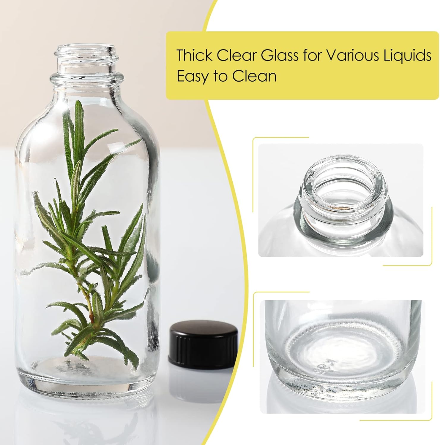 10 Pack 4 oz Clear Glass Bottles with Lids and 3 Funnels - Leakproof Travel and Sample Bottles for Liquids