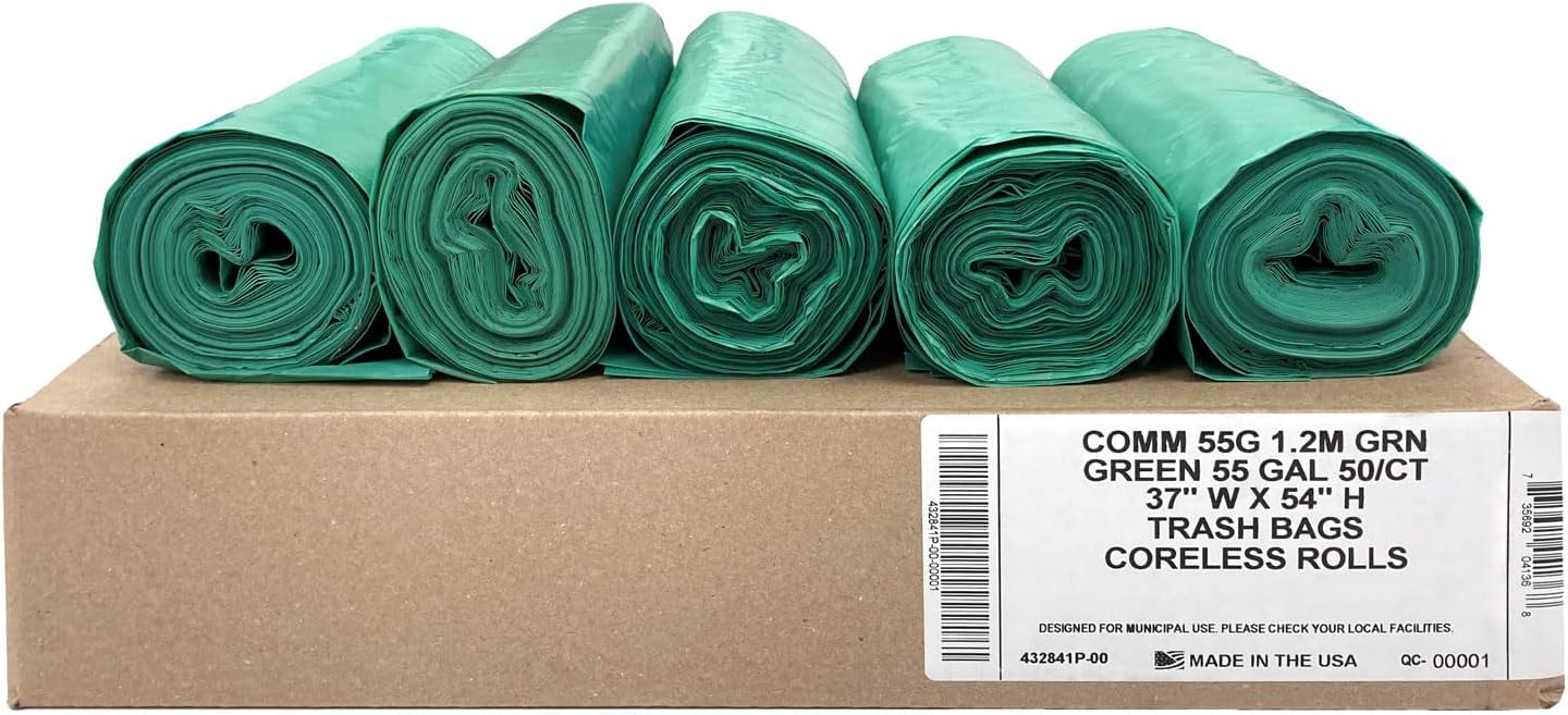 Ultrasac Heavy Duty 55 Gallon Trash Bags 50 Pack Green