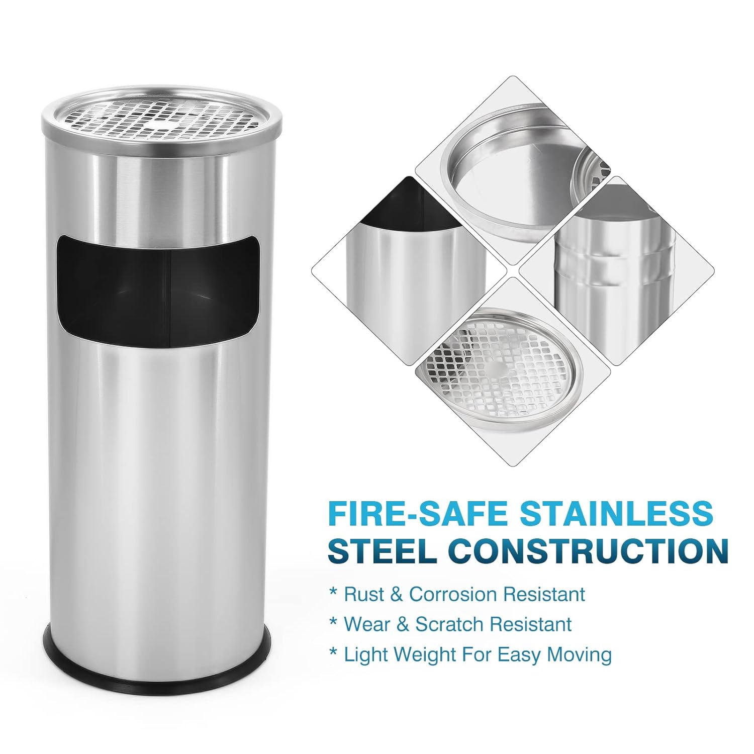 IRONWALLS Indoor Outdoor Trash Can with Lid Silver