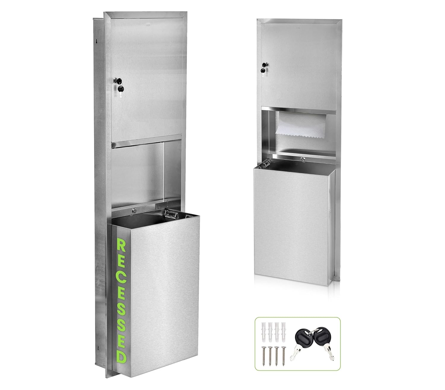 Alpine Recessed Paper Towel Dispenser with 12 Gallon Trash Can Stainless Steel