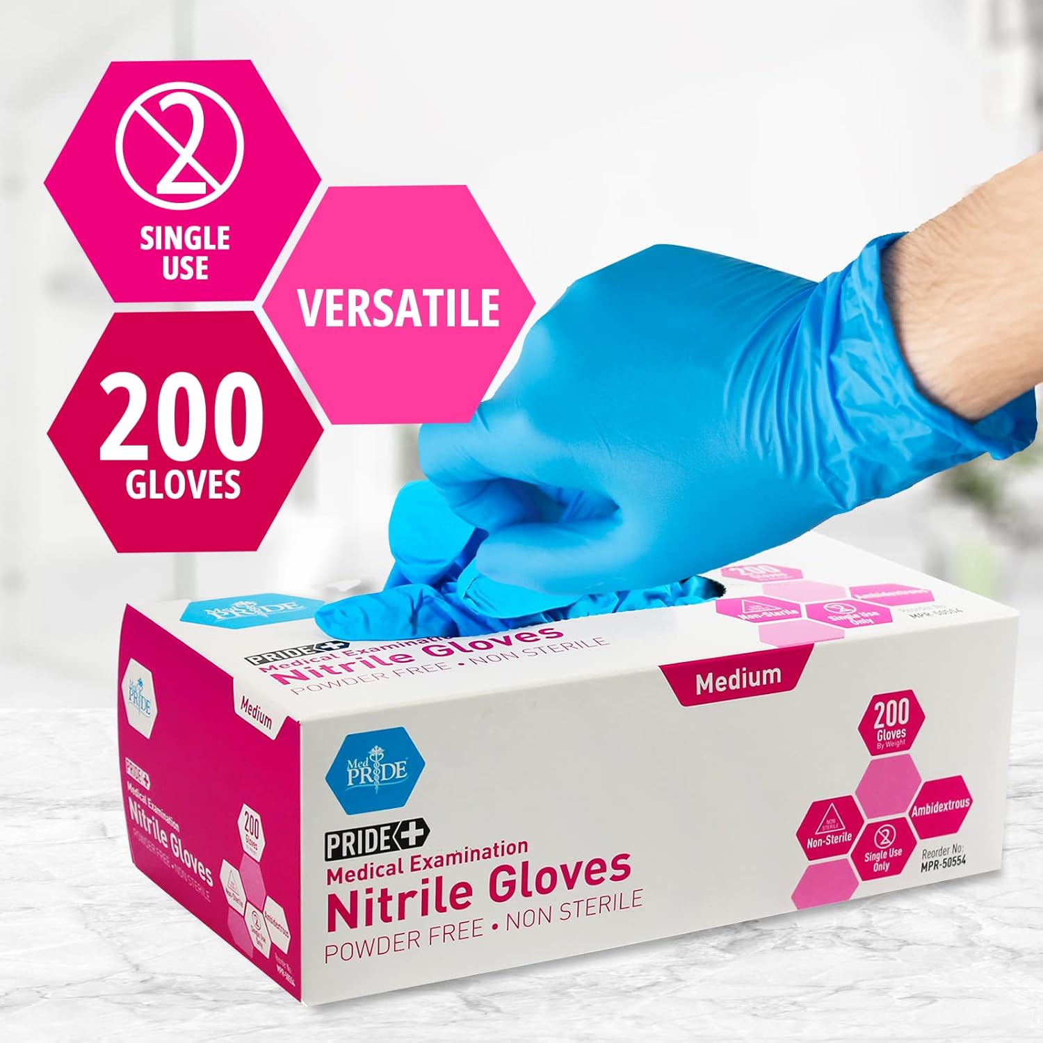 Medpride Medical Nitrile Gloves Medium Box 200 Blue