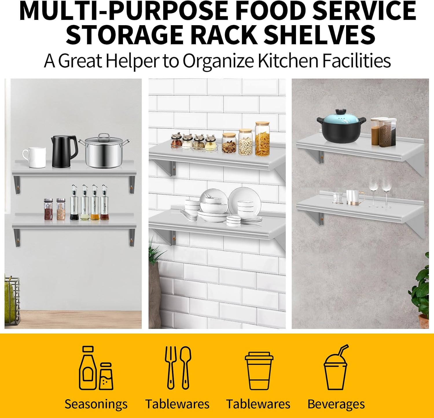 RAILEN Stainless Steel Floating Shelving 2PACKS