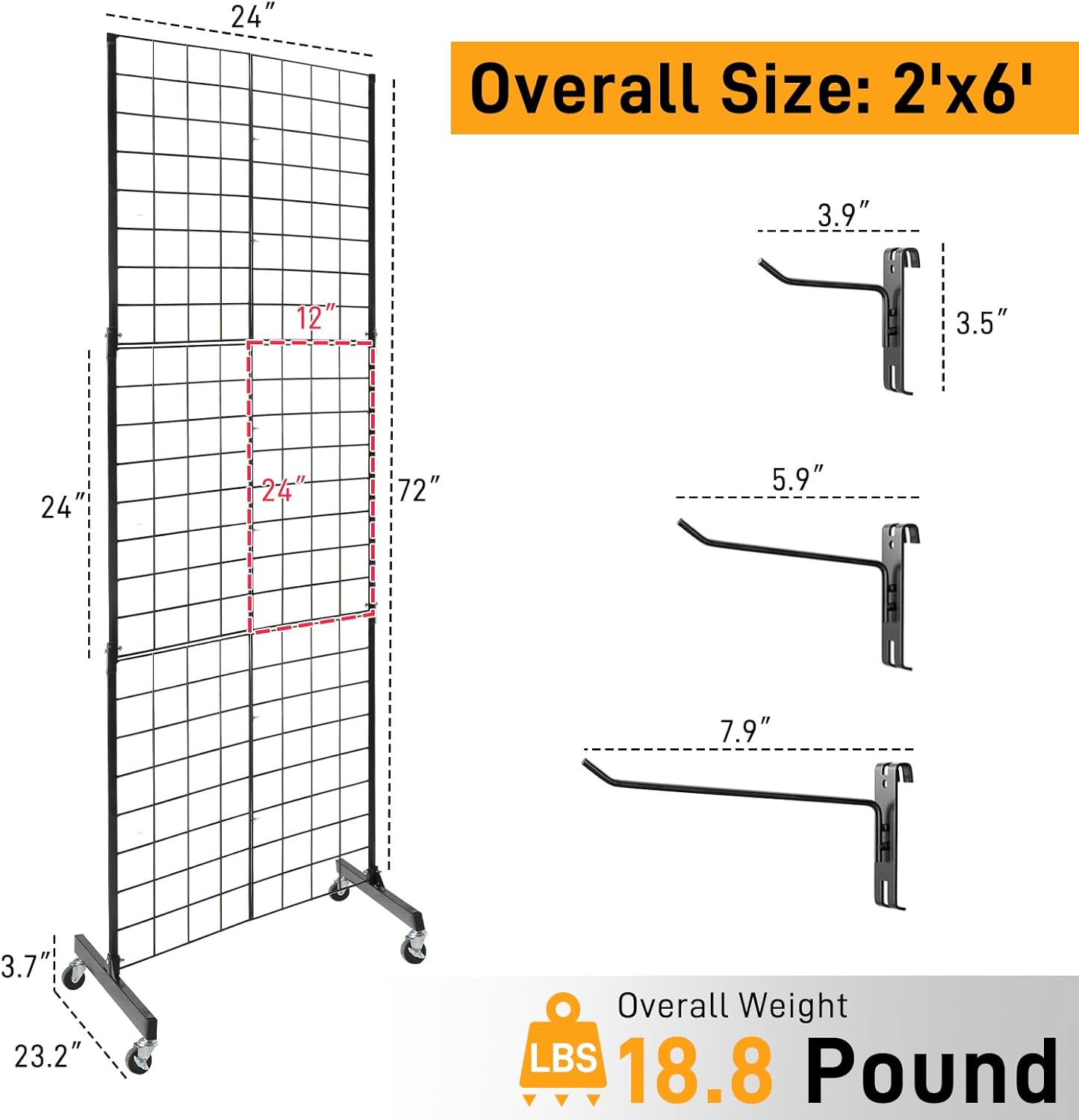 Bonnlo 2 x 6 Detachable Gridwall for Easy Transport