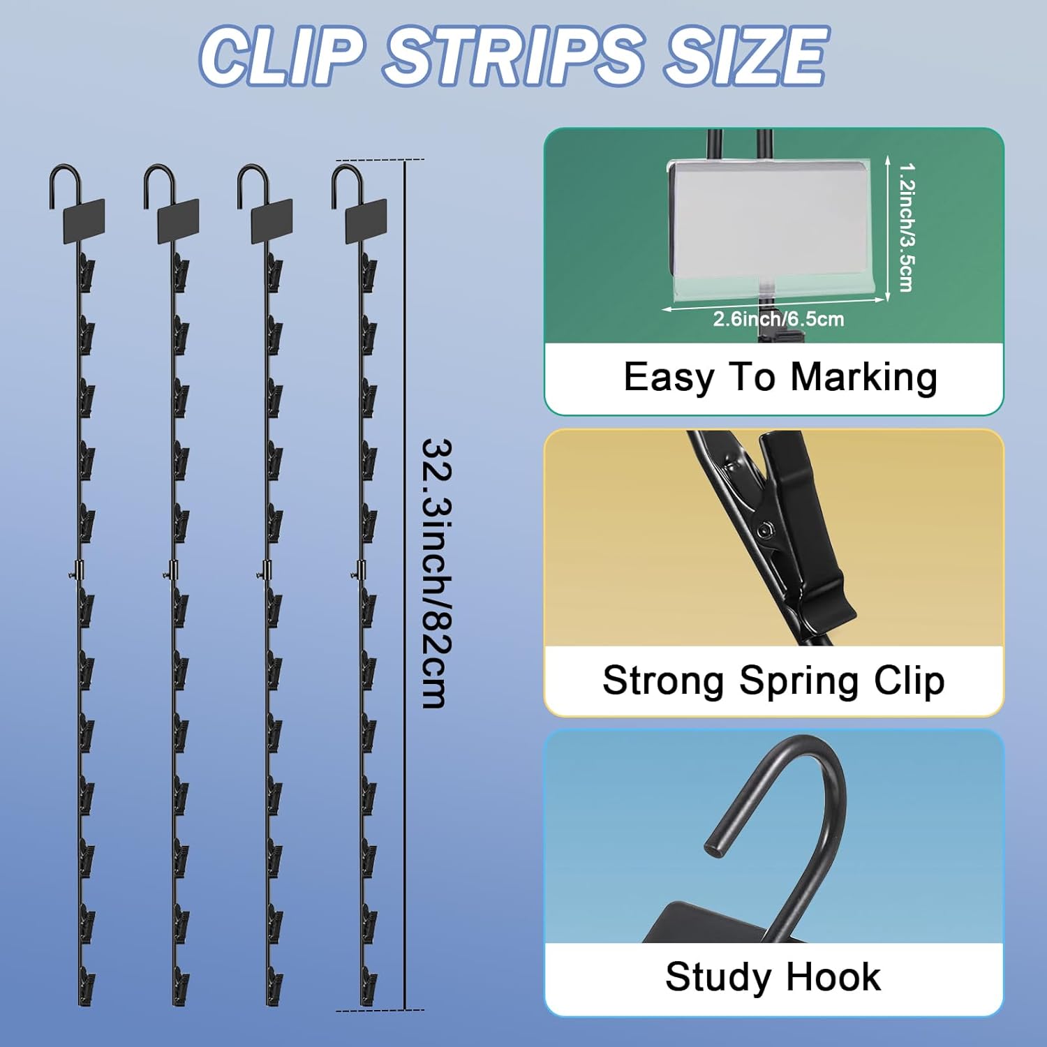 Hanging Merchandise Strips with Hooks 4Pcs Black