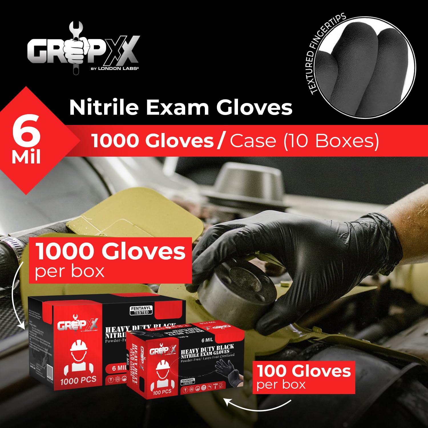 Heavy Duty 6 Mil Black Nitrile Gloves - Bulk Case of 1000