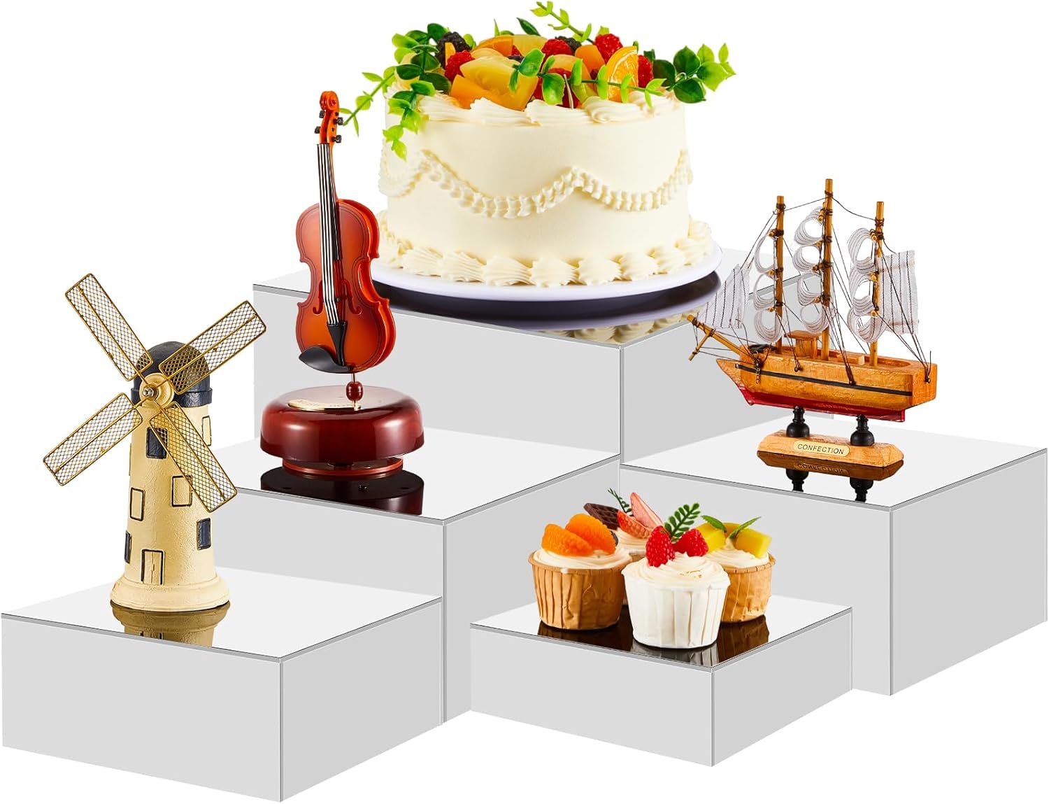 Sintuff 5 Pcs Acrylic Display Risers for Food and Jewelry