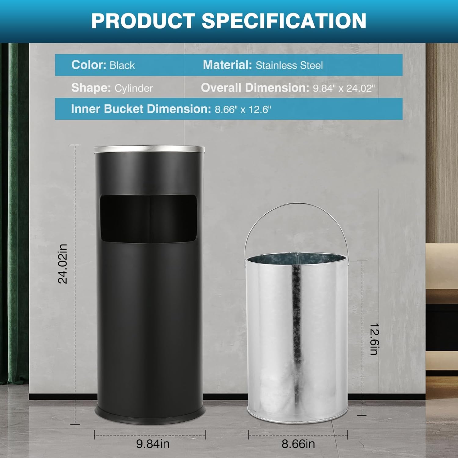IRONWALLS Outdoor Indoor Trash Can with Lid