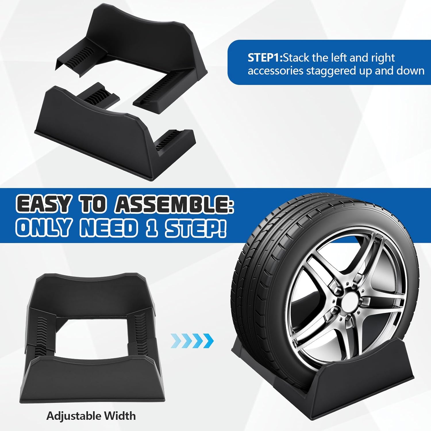 4 Pcs Car Tire Display Stand Adjustable Width Rim Holder Black