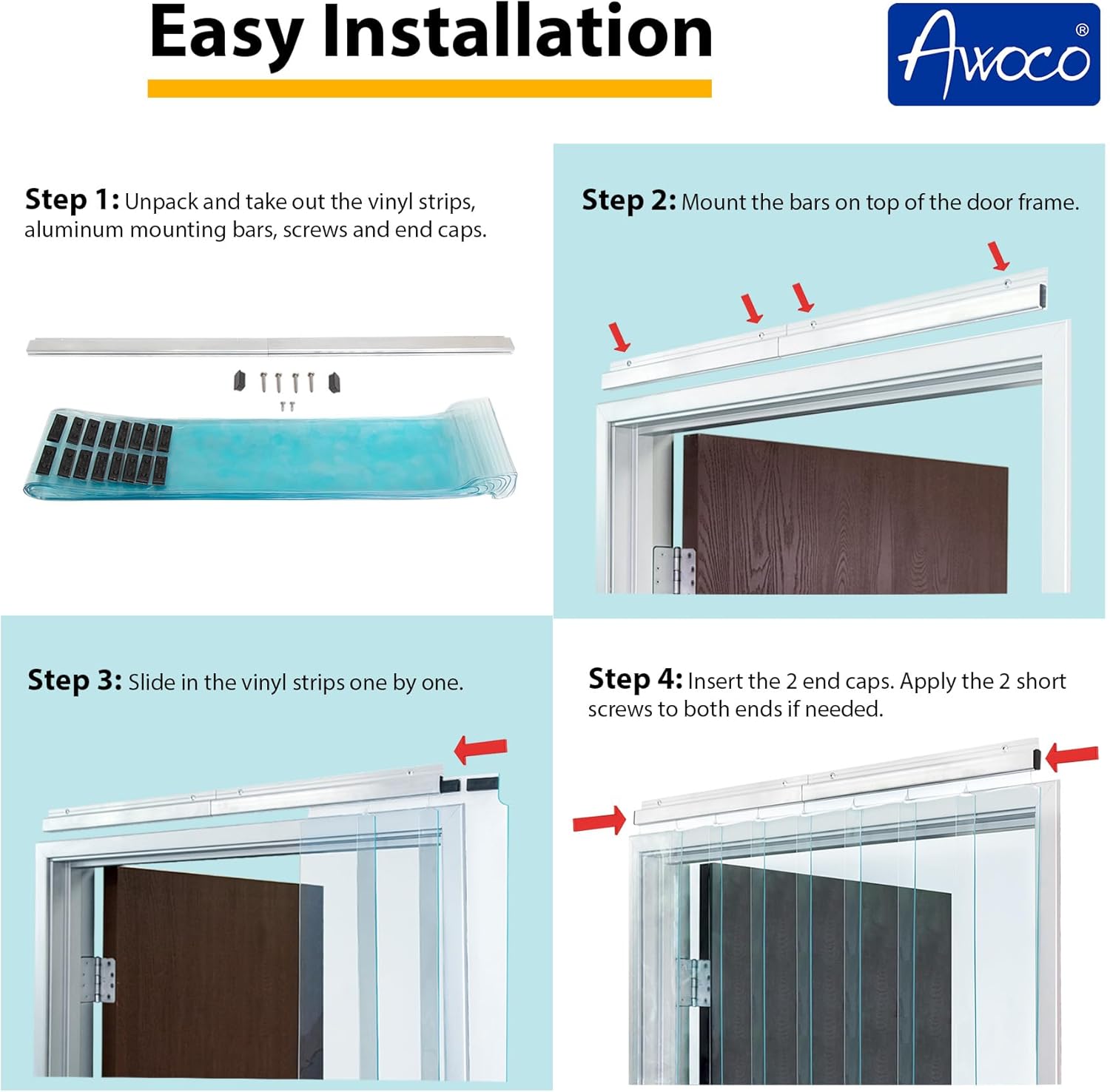 Awoco 38 x 84 Inch Vinyl Strip Curtain Kit