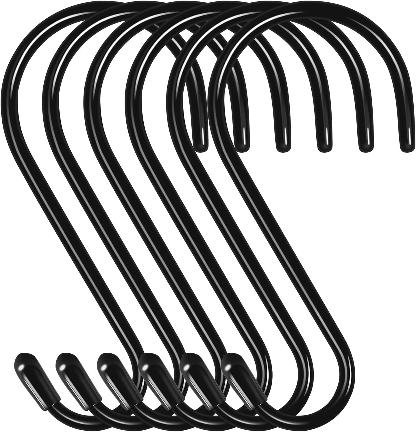 6 Pack Heavy Duty S Hooks with Vinyl Coating 6 Inch S Hooks for Hanging Kitchen Pans Clothes Bags Plants Hats Black