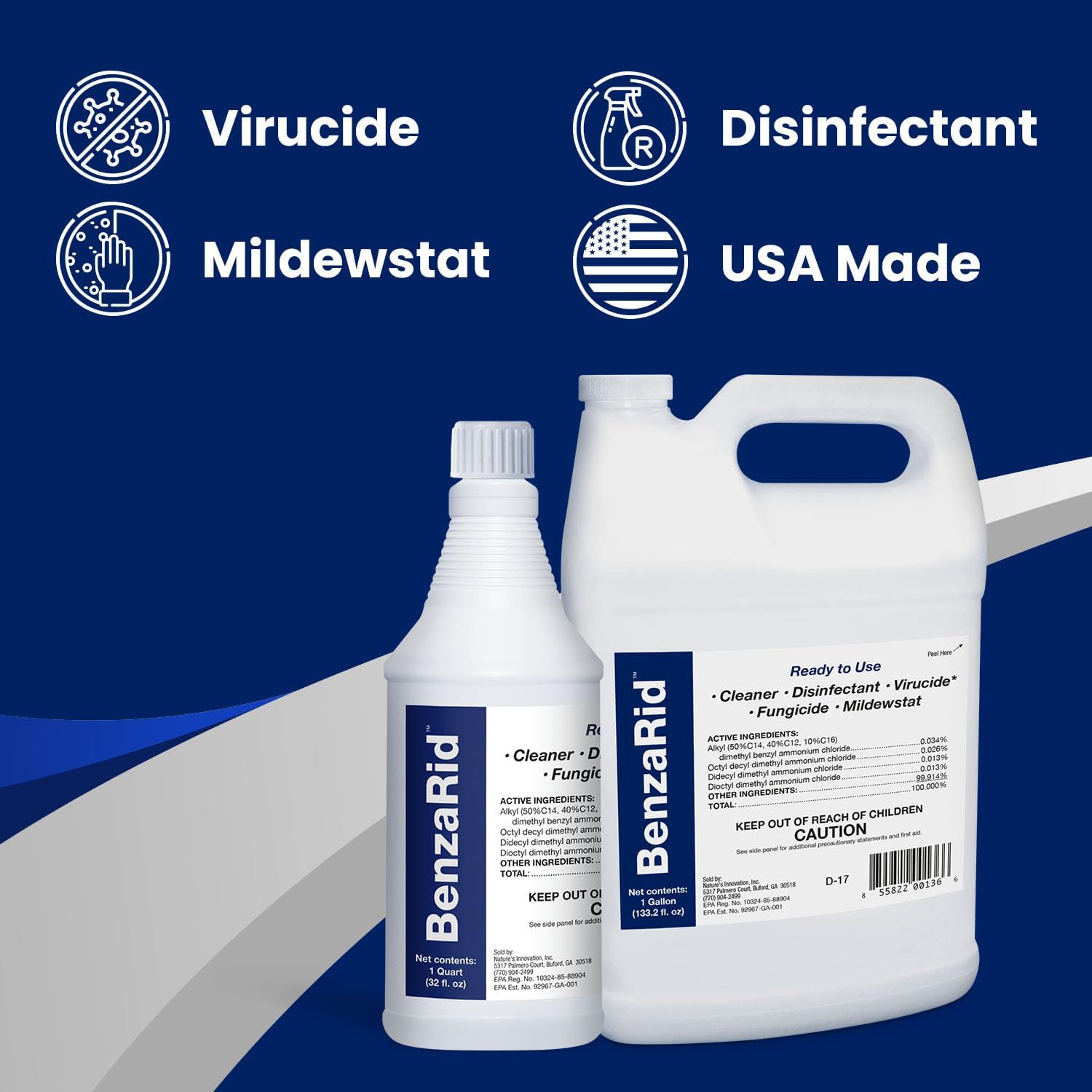 BenzaRid Mold Killer Fungicide Black Mold H5N1 4 Gallon Set