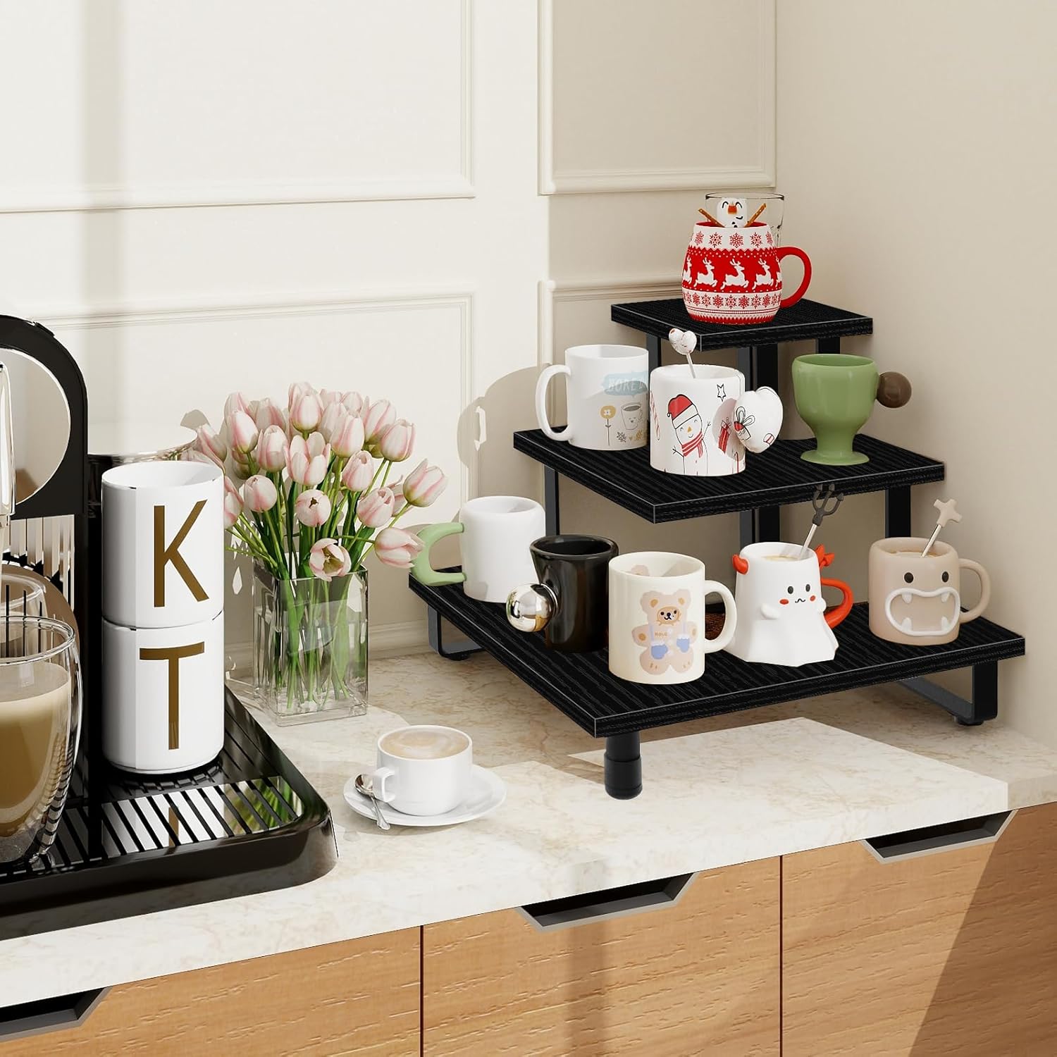 ELITEROO 3 Tier Wooden Display Shelf Stand Black