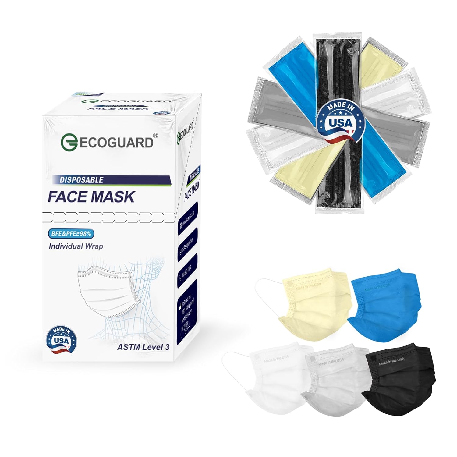 EG EcoGuard USA-Made 4 Ply Face Masks 50 Pack