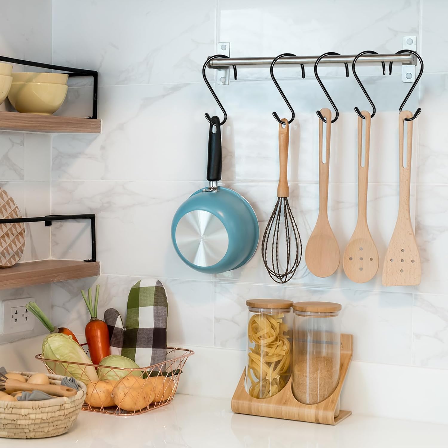 6 Pack Heavy Duty S Hooks with Vinyl Coating 6 Inch S Hooks for Hanging Kitchen Pans Clothes Bags Plants Hats Black