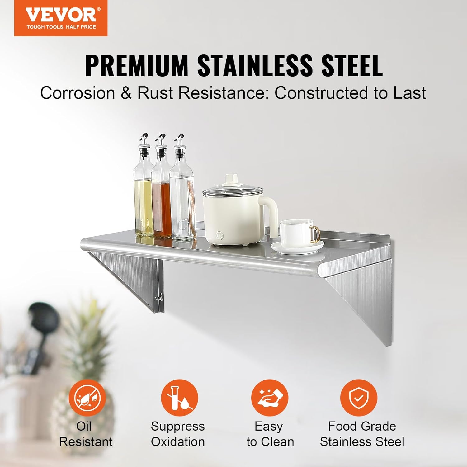 VEVOR 12 In x 36 In Stainless Steel Wall Shelf