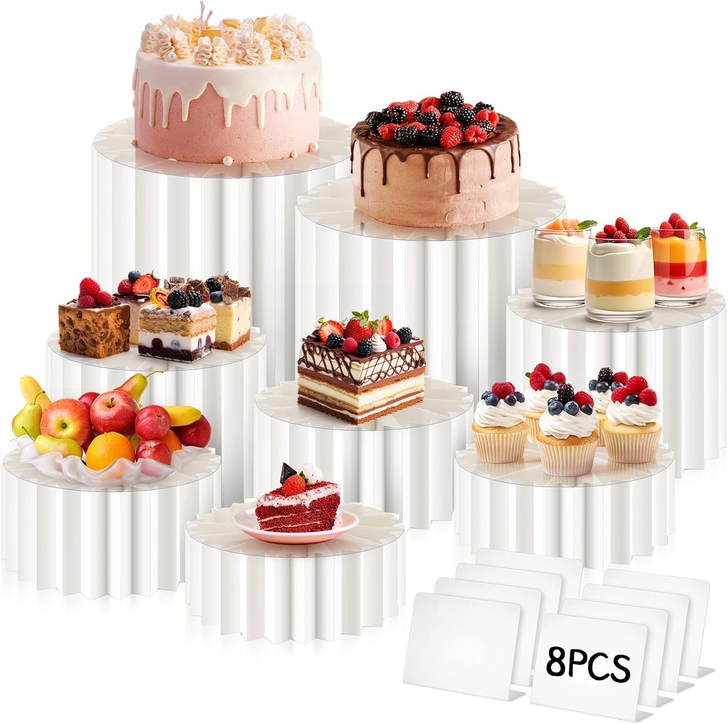 Marsui 8pcs Foldable Acrylic Buffet Risers for Dessert Tables and Party Decorations