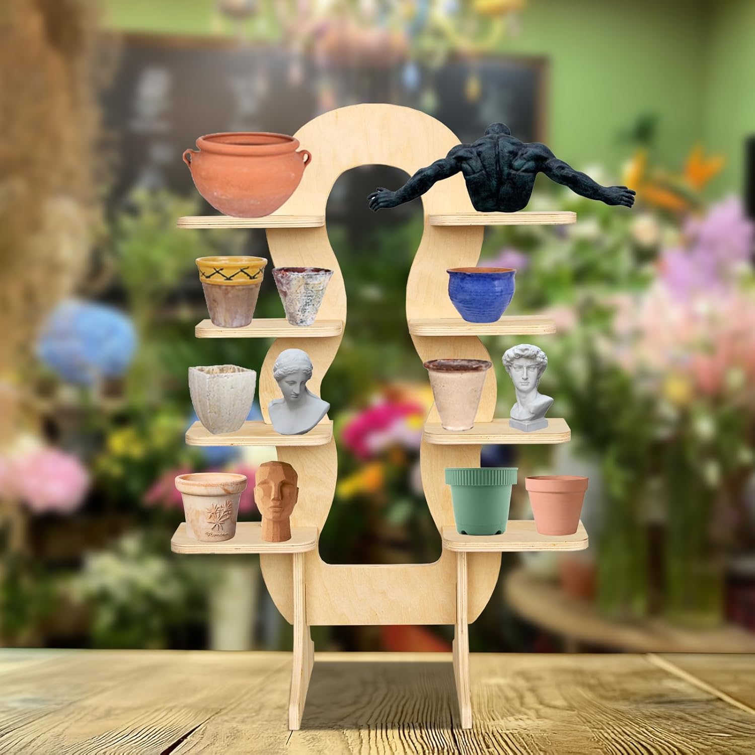 8-Tier Collapsible Wood Display Stand for Craft Fair and Retail Booths