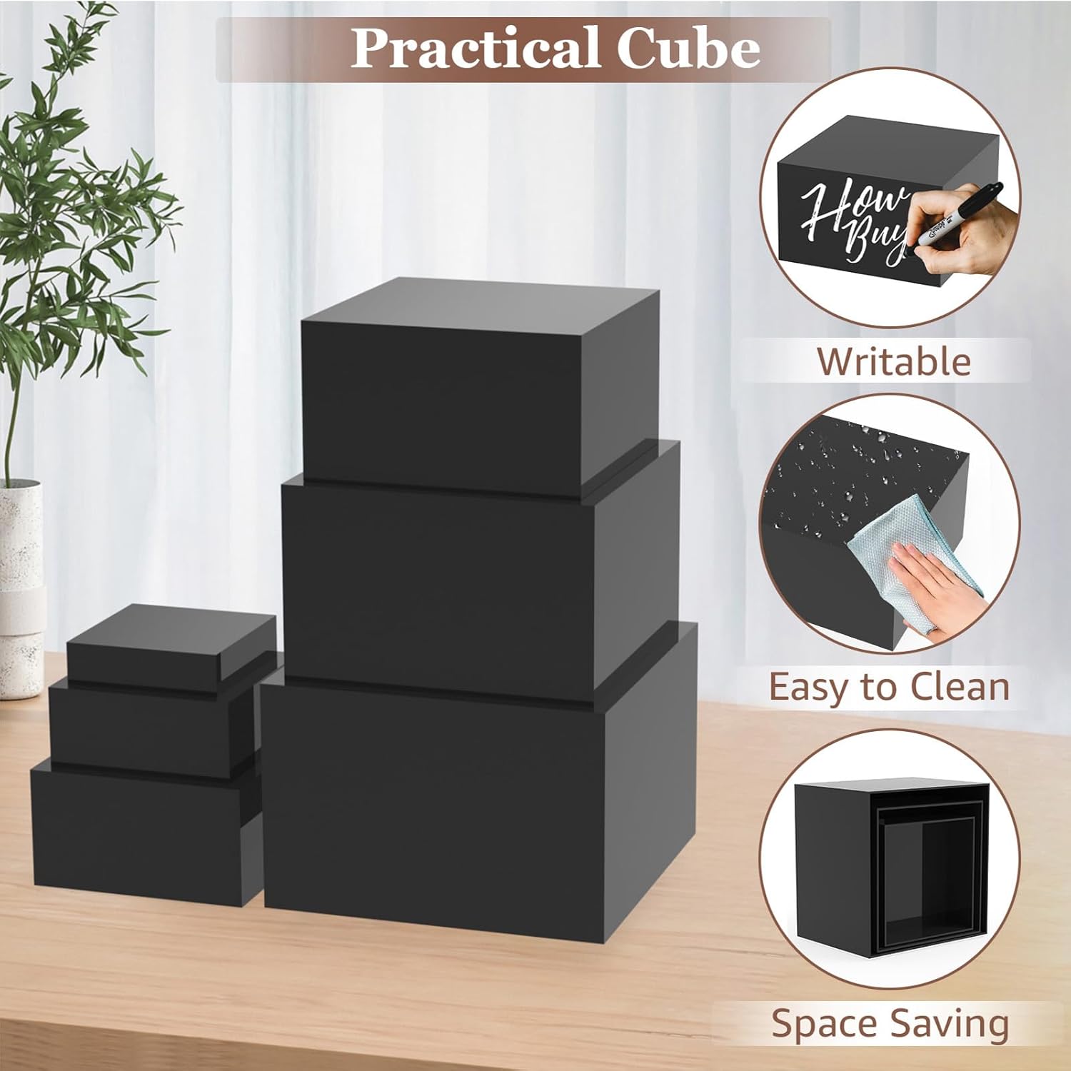 6 Pcs Buffet Risers with Hollow Bottoms Black Set