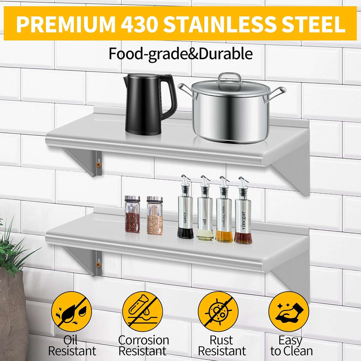 RAILEN Stainless Steel Floating Shelving 2PACKS