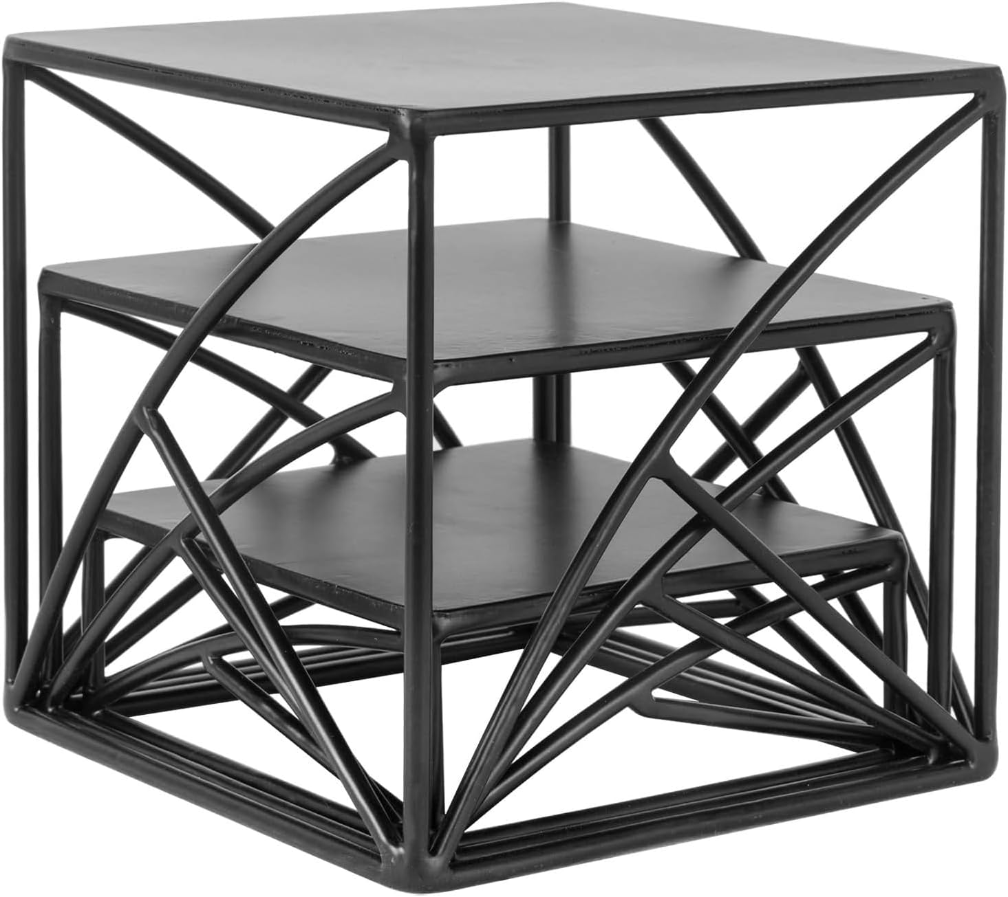 MyGift 3Pc Food Display Risers Set Matte Black Metal Serving Stands