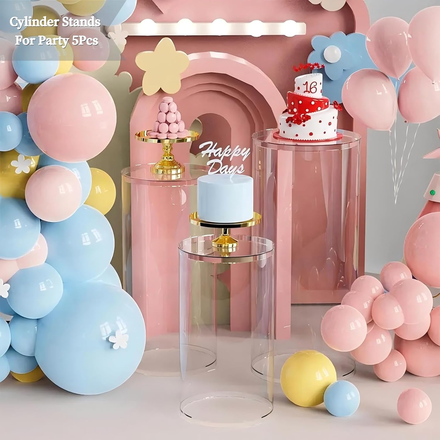 Clear Cylinder Display Stands 3Pcs for Party Decor