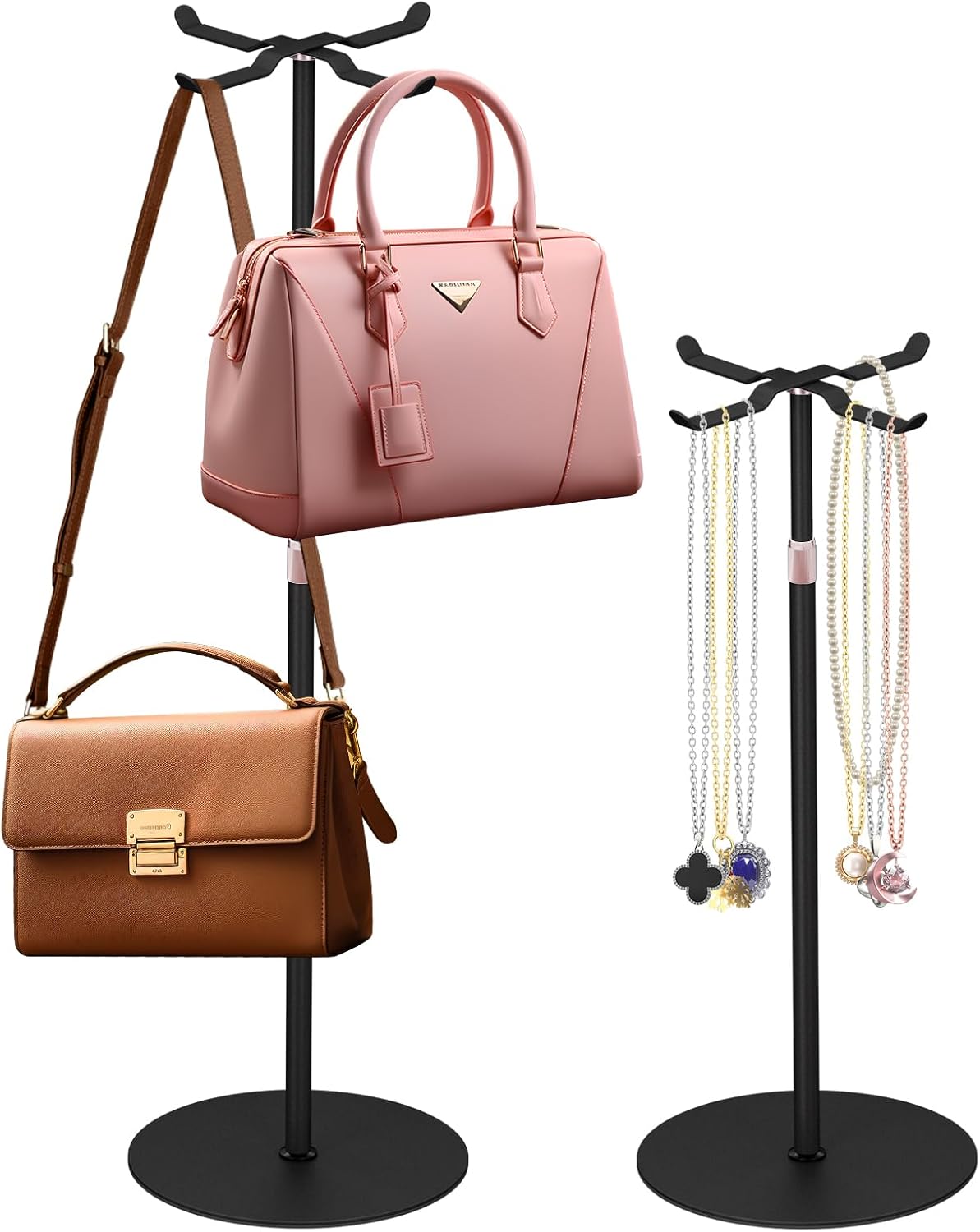 Demao Adjustable Height Purse Display Stand 2 Pack Black Metal