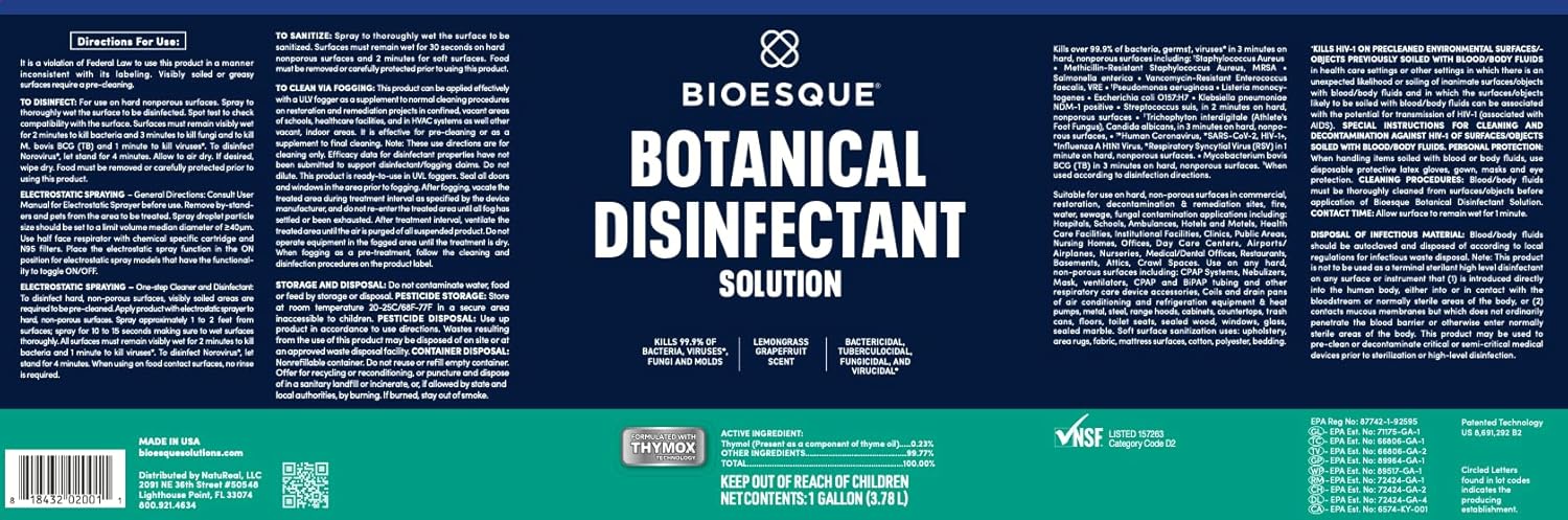 Bioesque Botanical Disinfectant Solution 1 Gallon Pack of 4