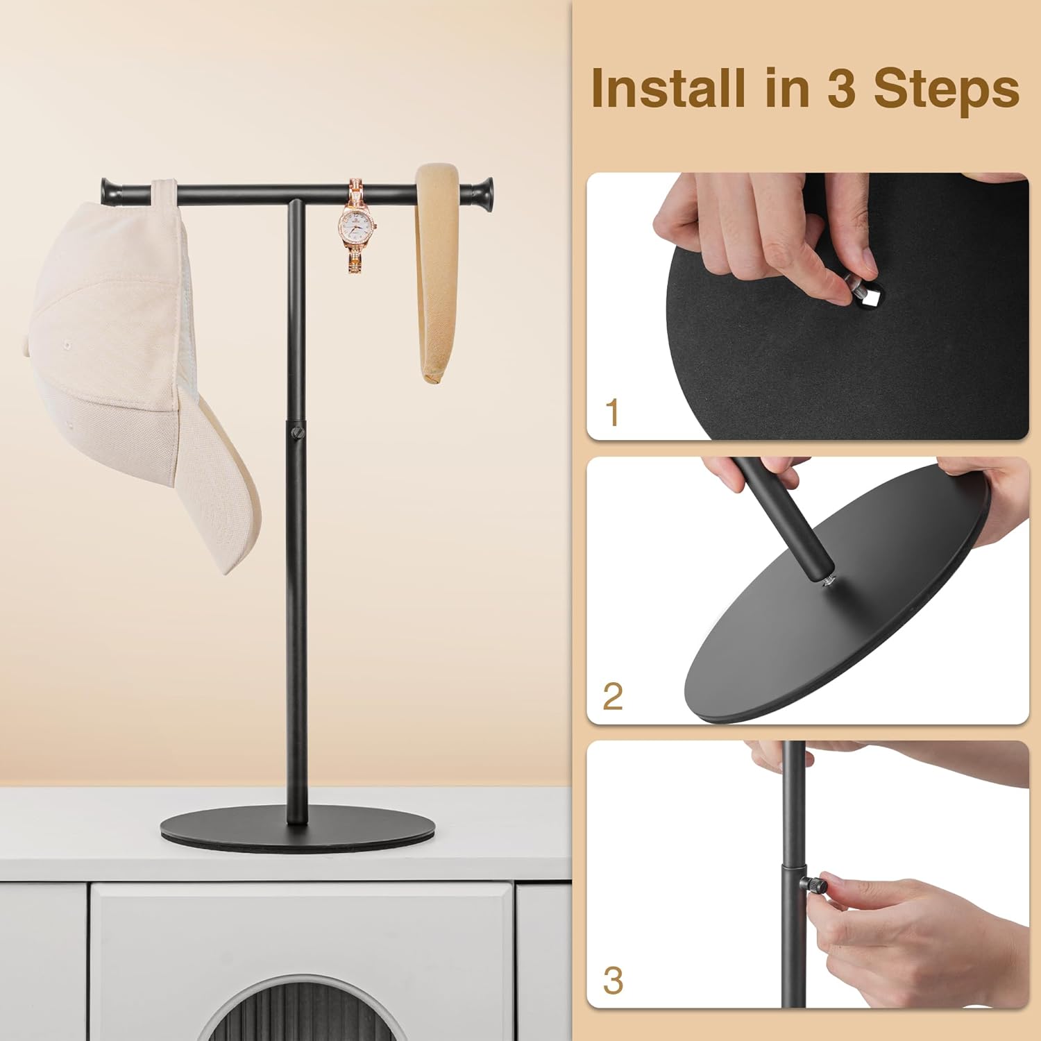 Niffgaff T Bar Purse Display Stand Adjustable Height Black
