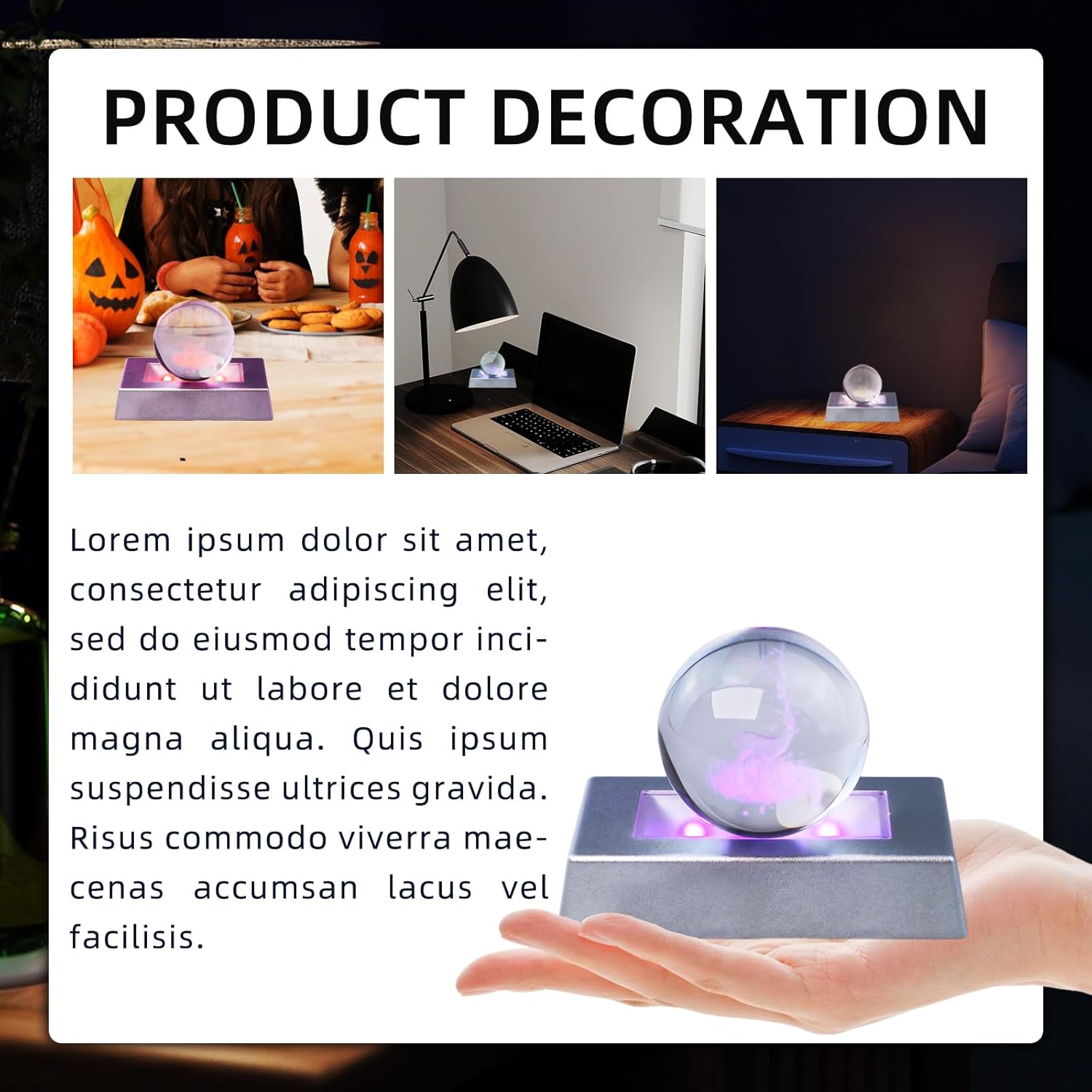 LED Light Base Rectangle Display Stand with 7 Color Modes and USB Cable