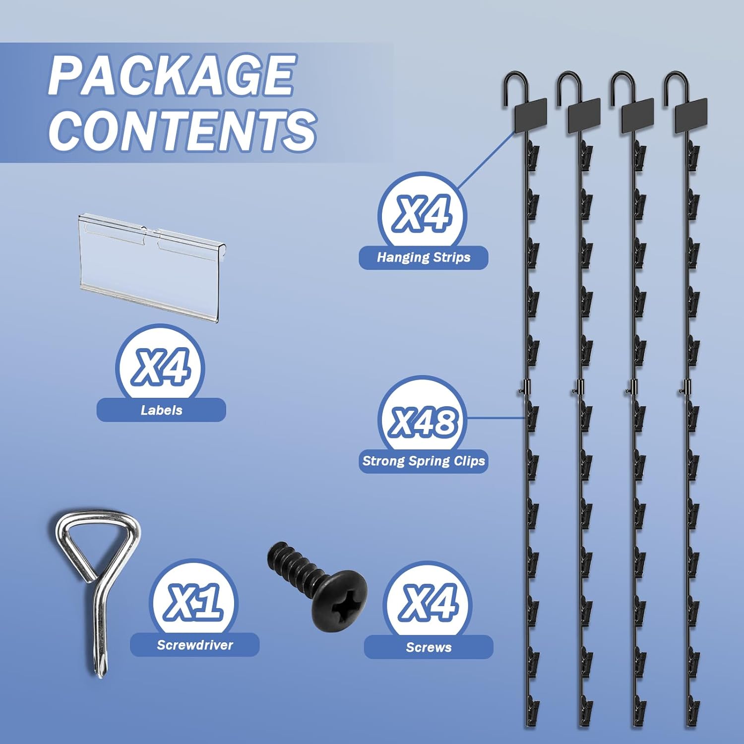 Hanging Merchandise Strips with Hooks 4Pcs Black