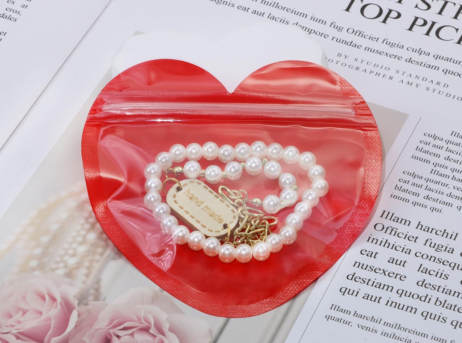 PPhtony Heart Shaped Jewelry Packaging Bags 50PCS Red