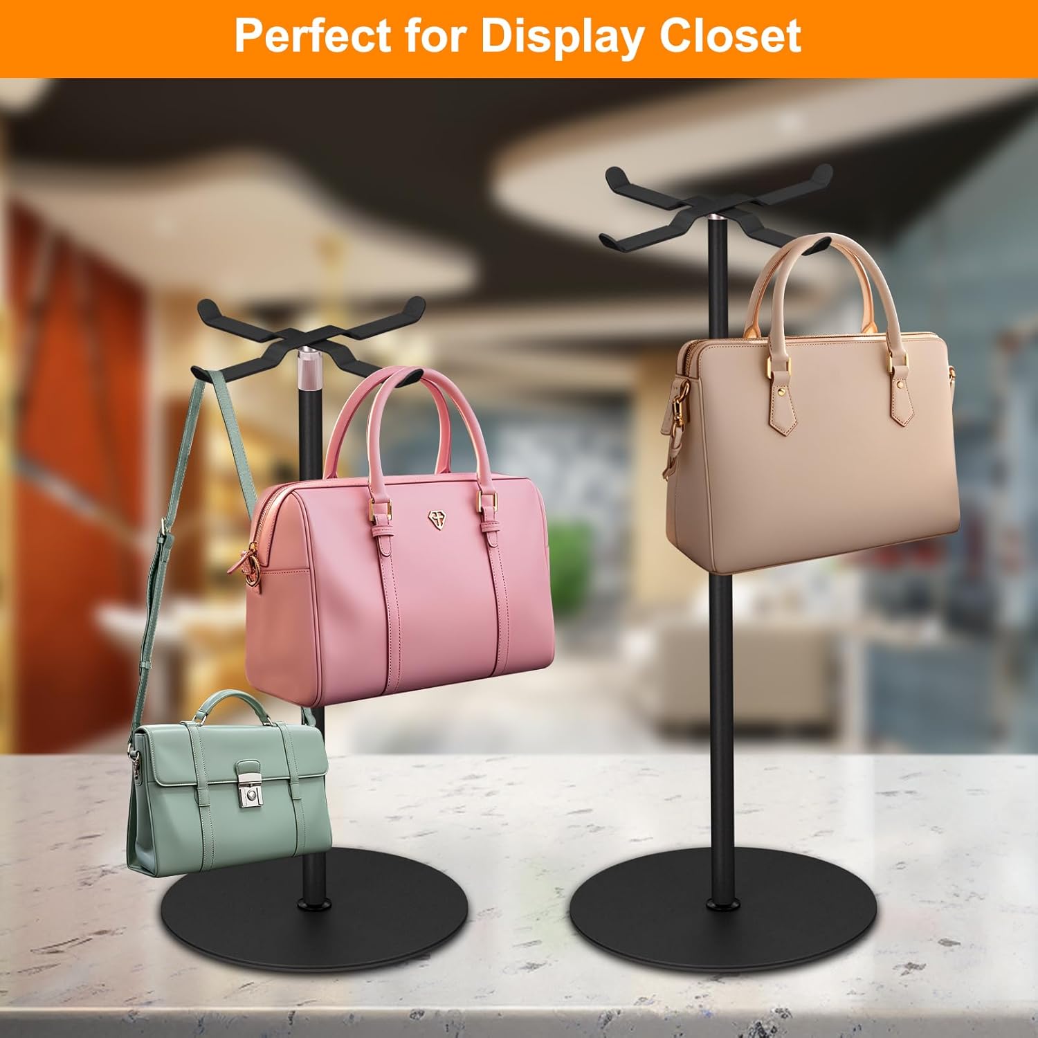 Demao Adjustable Height Purse Display Stand 2 Pack Black Metal
