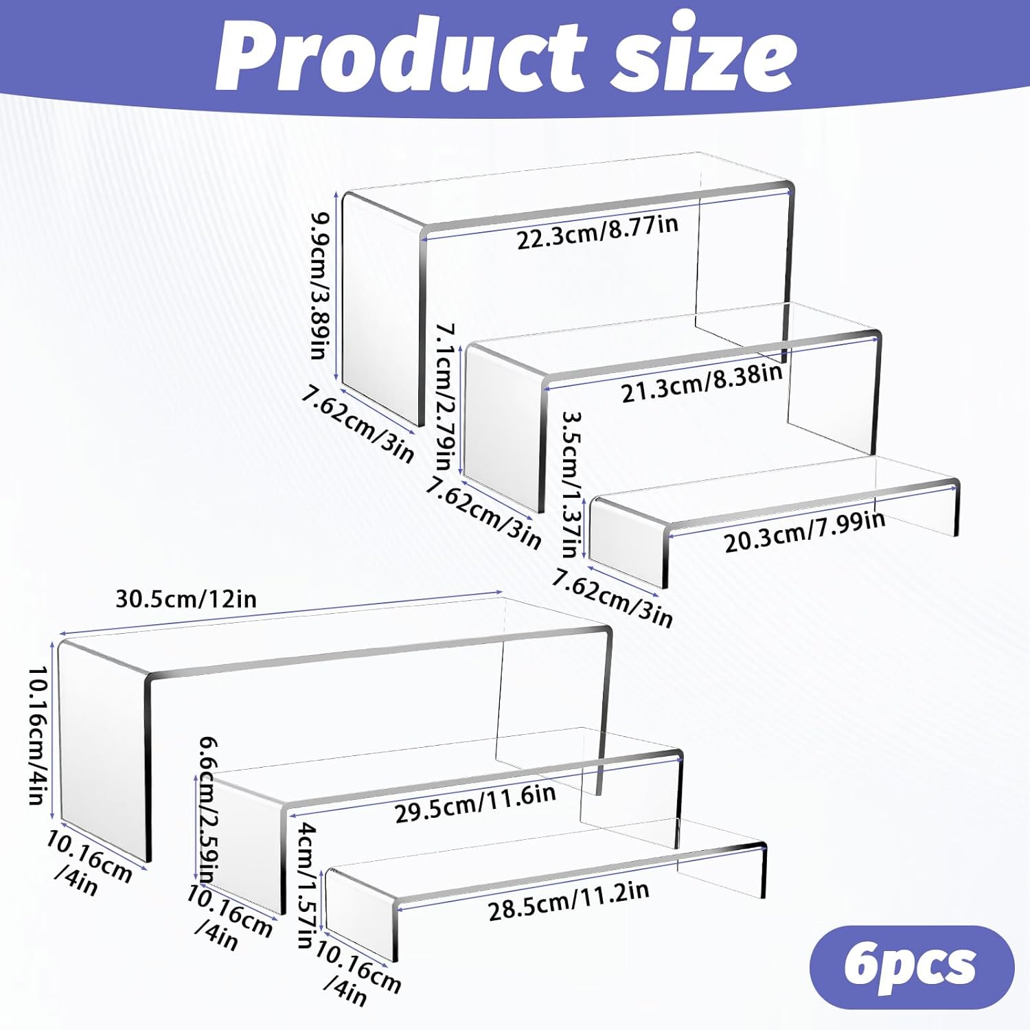 6 Pack Clear Acrylic Display Stands for Cupcakes Perfumes Toys Jewelry and More