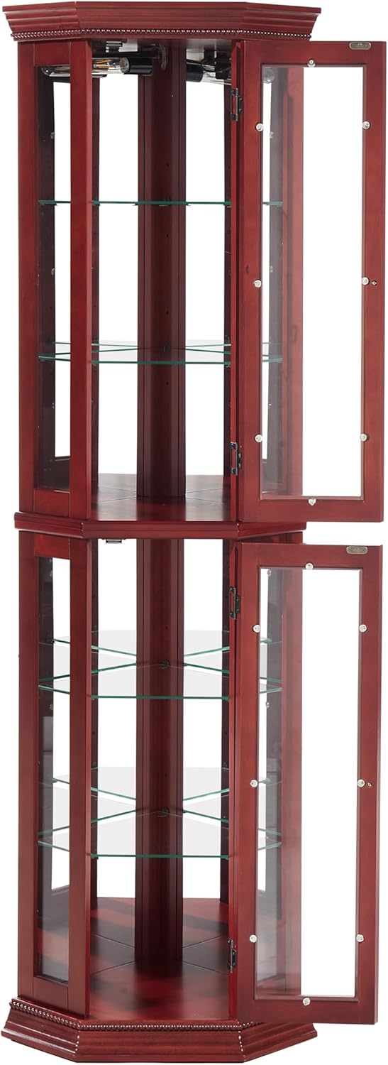 Corner Curio Cabinet with Lights - Adjustable Glass Shelves and Mirror Back