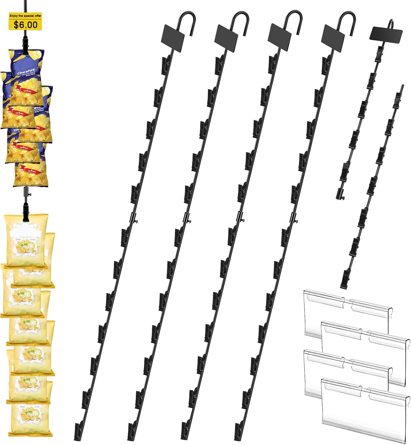 Hanging Merchandise Strips with Hooks 4Pcs Black