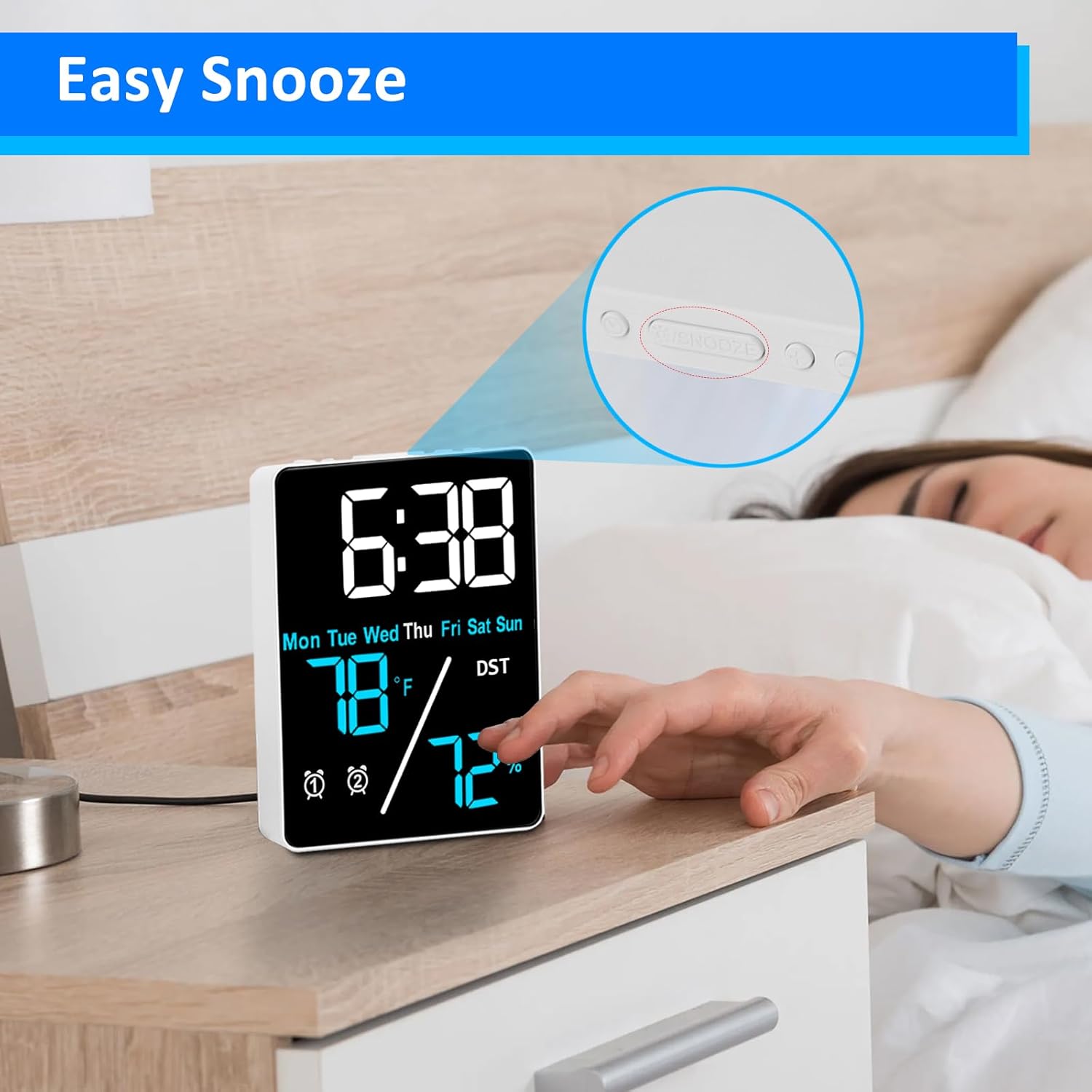 55 Inch Digital Thermometer Hygrometer Alarm Clock for Desk and Home