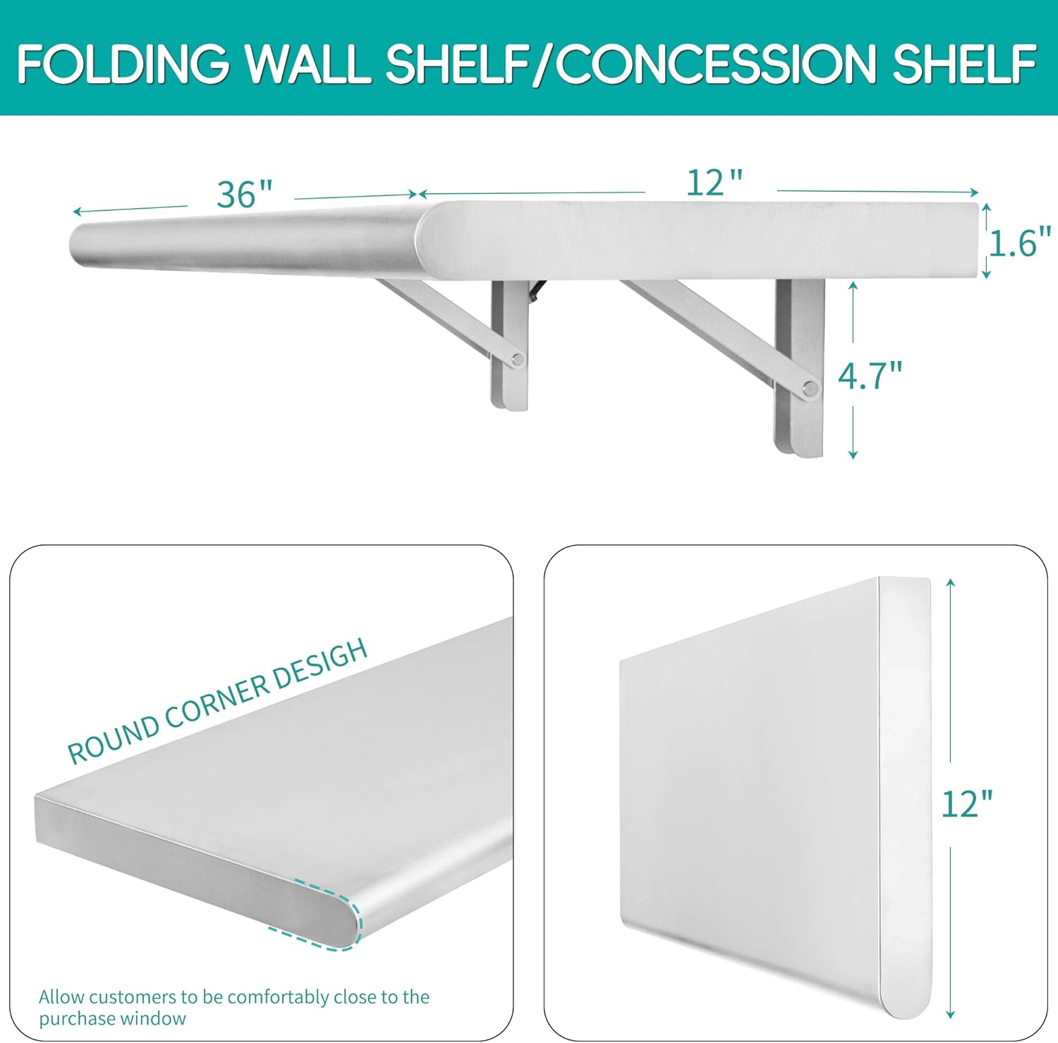 Picesa 36 Inch x 12 Inch Stainless Steel Folding Serving Shelf