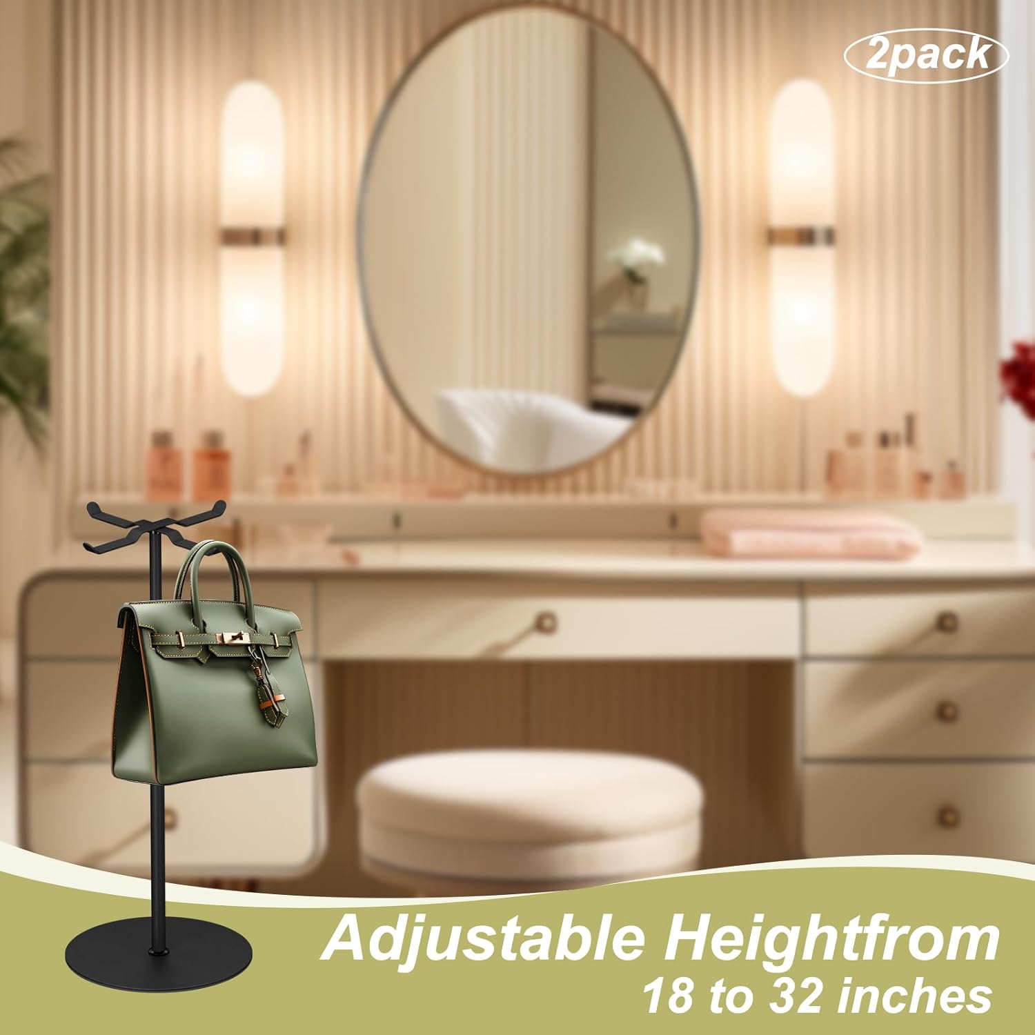 2 Pack Purse Display Stand Adjustable Hook Metal Stand for Home or Store