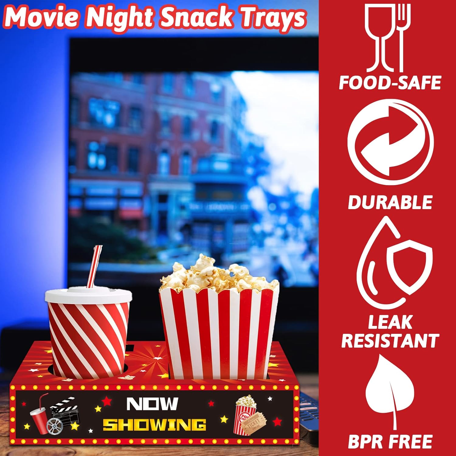 OBUSATT 32Pcs Movie Night Snack Trays with Popcorn Holder