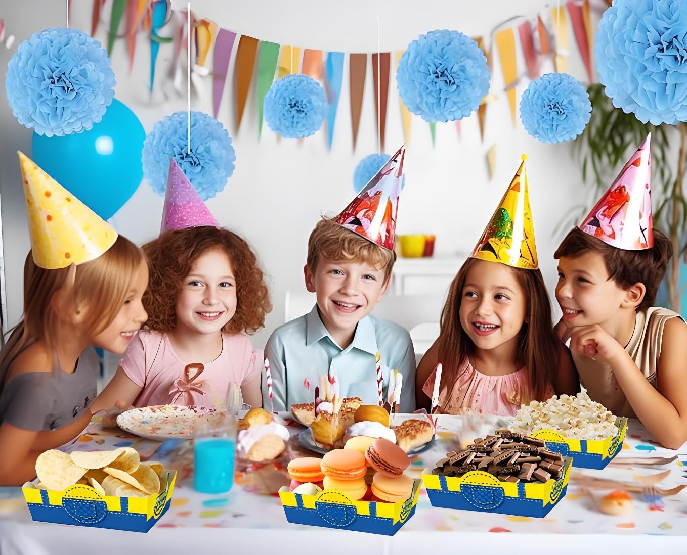 24Pcs Yellow Cartoon Food Serving Tray Birthday Party Decor