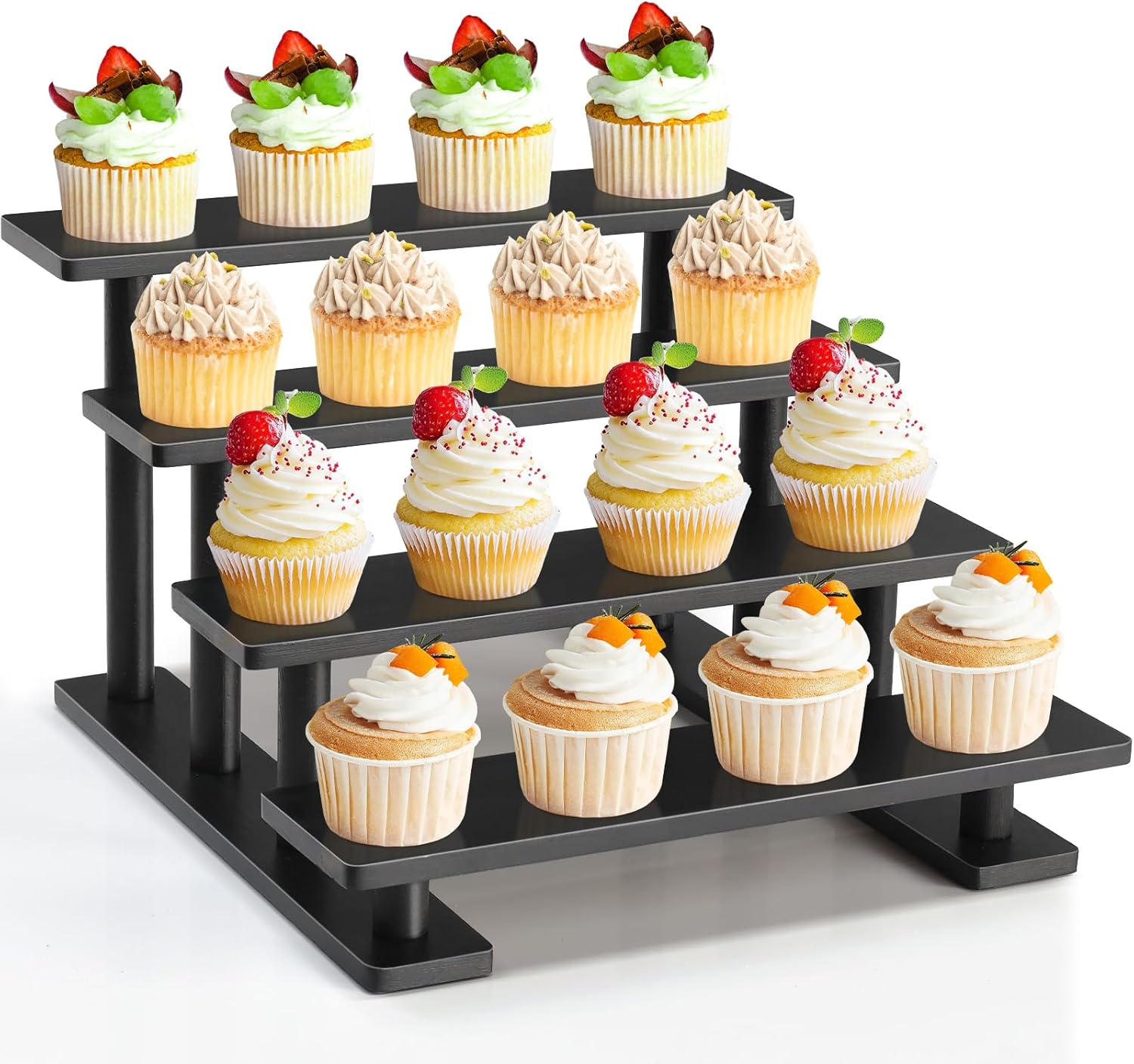 Lzhevsk Wooden Display Riser Stand 4 Tier Black
