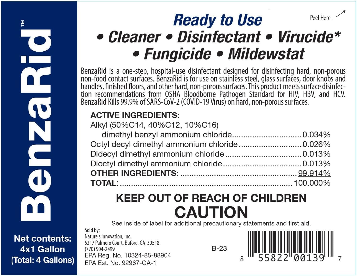 BenzaRid Mold Killer Fungicide Black Mold H5N1 4 Gallon Set