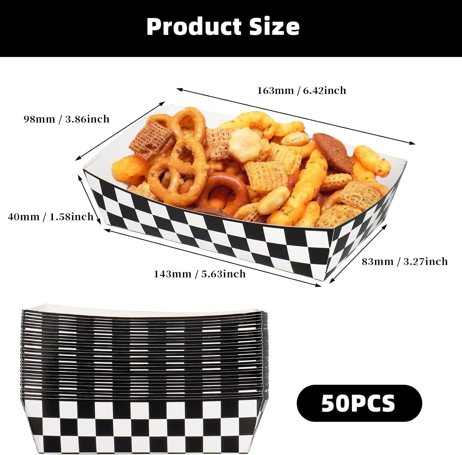 KERINGO 50 Pack Checkered Paper Food Trays 3Lb Race Car Birthday Party Supplies